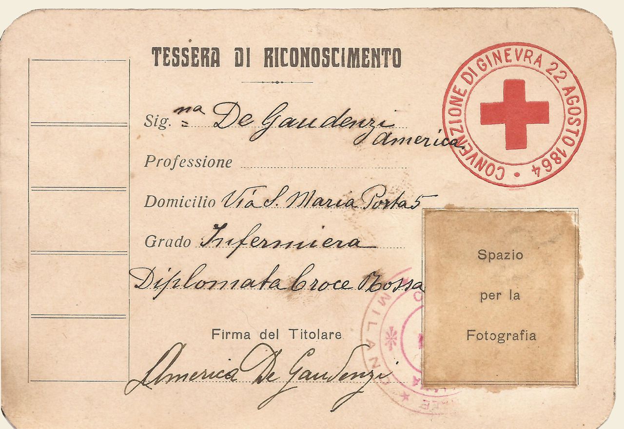 Tessera di riconoscimento infermiera C.R.I. De Gaudenzi America 